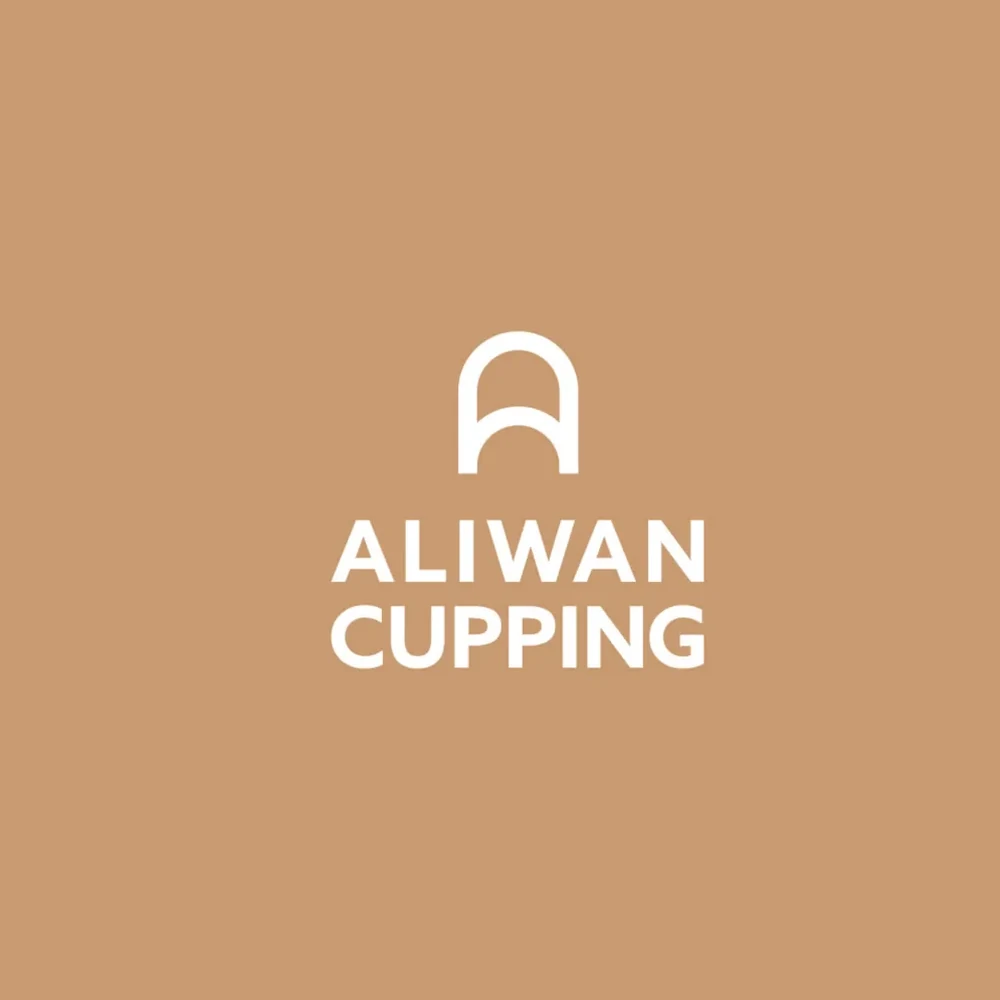 Aliwan Cupping logo in English, in white on tan